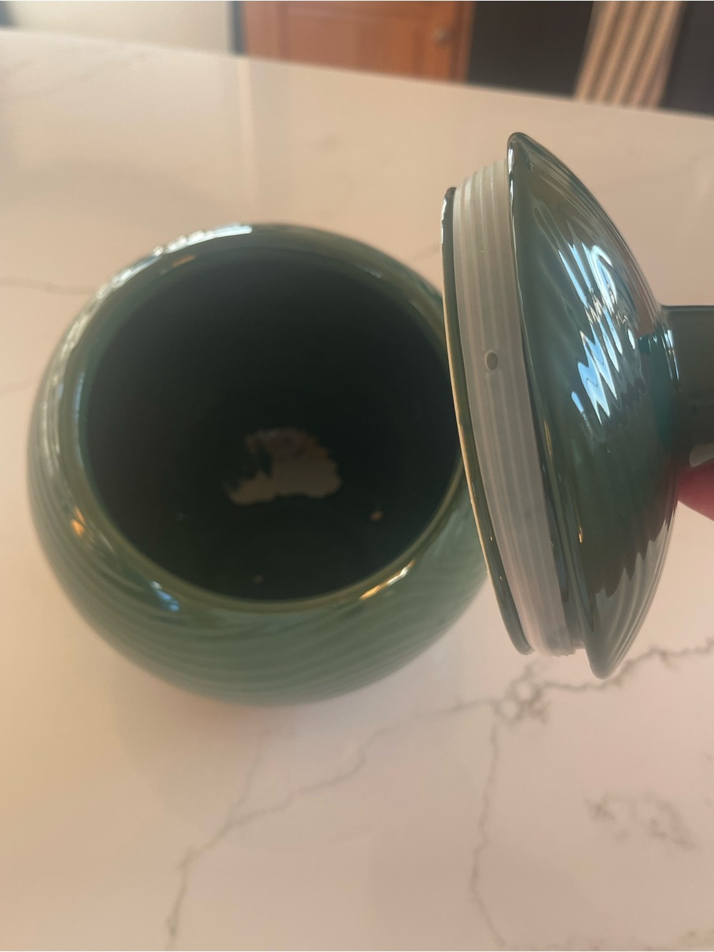 Temptations Green Ceramic Ornament Canister with Lid